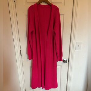 Hot Pink Long Knit Cardigan